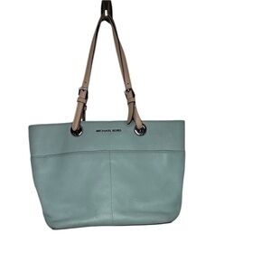 Michael Michael Kors Light Blue Double Handle Leather Tote Bag BLEMISH